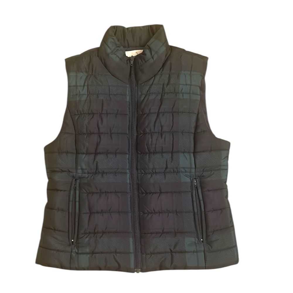 Loft Jacket Green Plaid Puffer Vest Women’s Size Small
